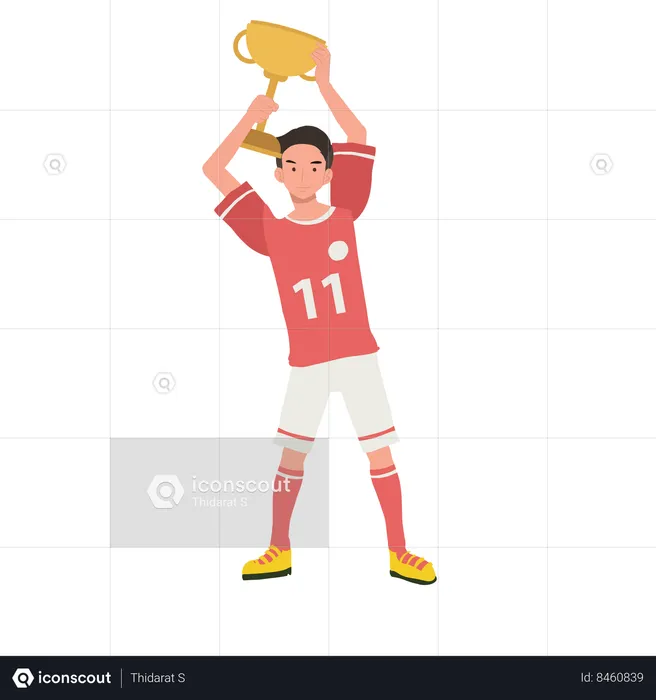 Joueur de football célébrant la victoire avec le trophée  Illustration