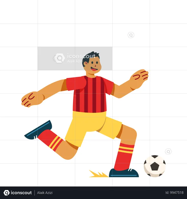 Joueur de football donnant un coup de pied au football  Illustration