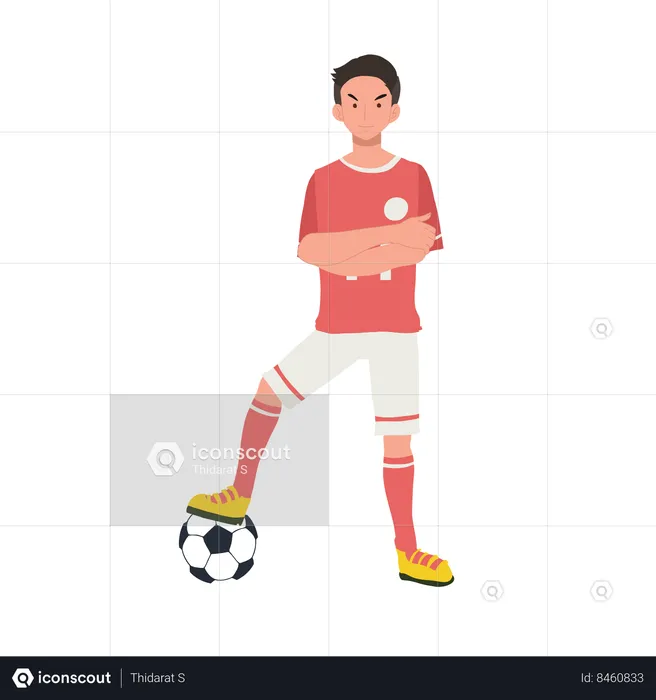 Joueur de football debout avec le football  Illustration