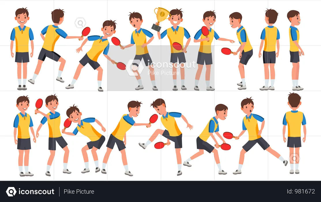 Joueur de tennis de table masculin avec un geste différent  Illustration