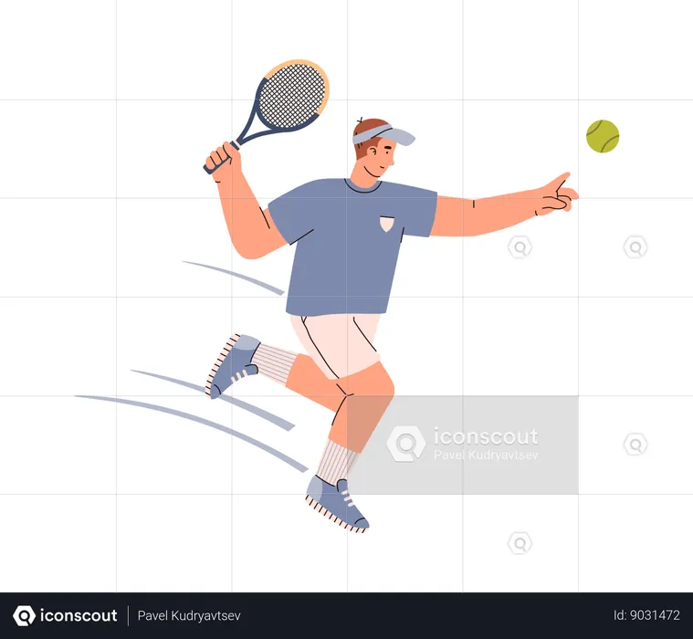 Un joueur de tennis avec une raquette frappe la balle  Illustration