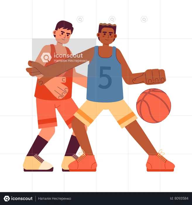 Joueurs de basket-ball avec ballon  Illustration