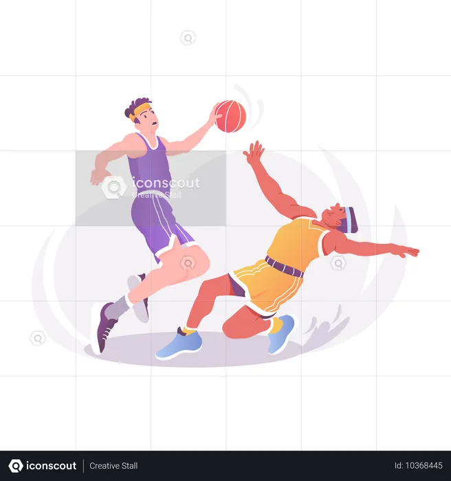 Joueurs de basket-ball jouant au basket-ball  Illustration