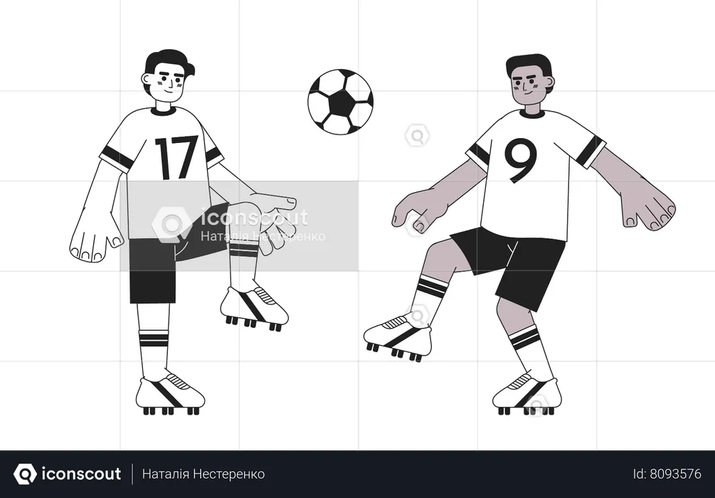 Joueurs de football bottant le ballon  Illustration