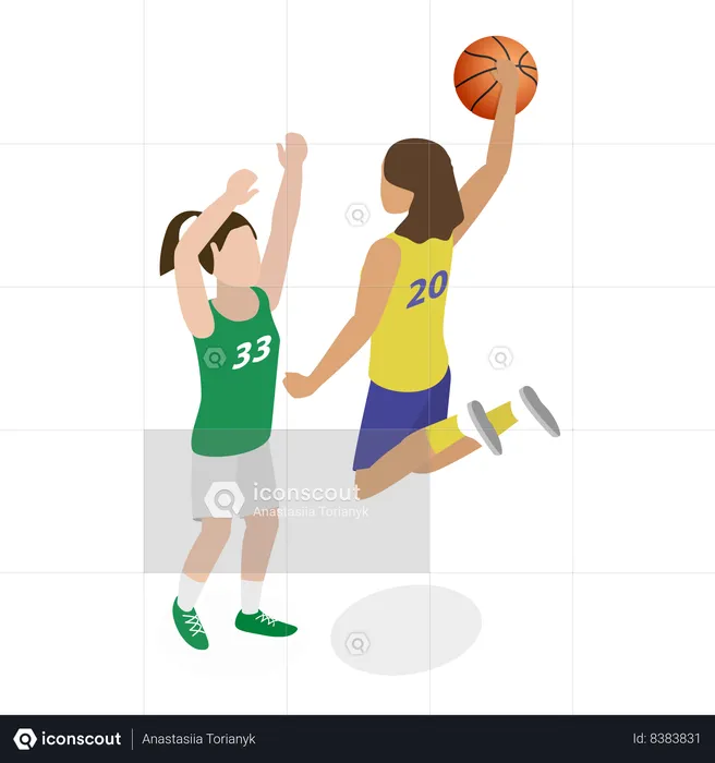 Joueuse de basket-ball jouant au basket-ball  Illustration