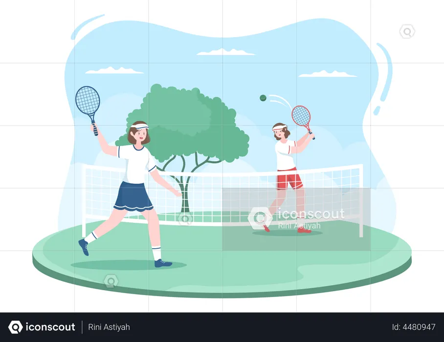 Joueuses de tennis jouant  Illustration