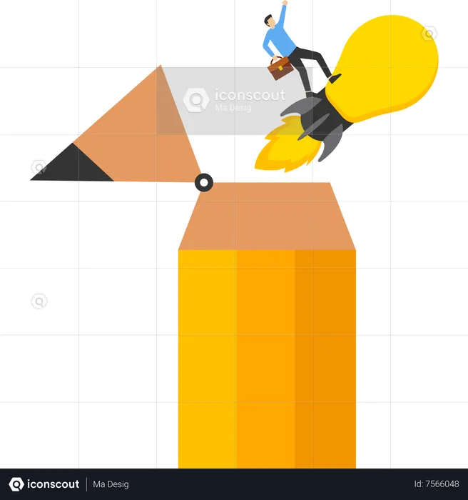 Jovem abra a parte superior do lápis e encontre uma nova ideia de lâmpada  Ilustração