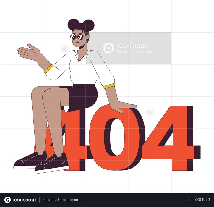 Jovem afro-americana sentada no erro 404  Ilustração