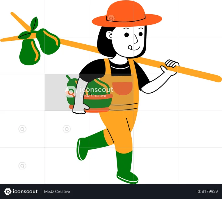Jovem agricultor colhe mangas  Ilustração