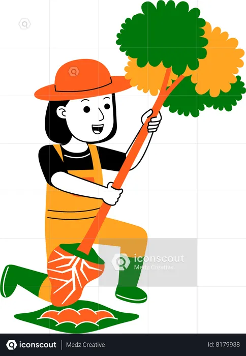 Jovem agricultor plantando árvore  Ilustração