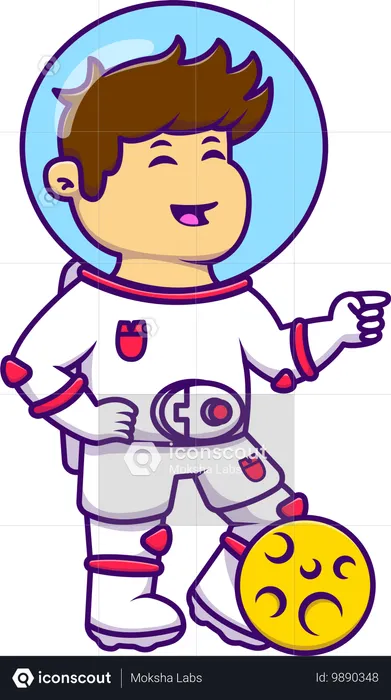 Pose de jovem astronauta com lua  Ilustração