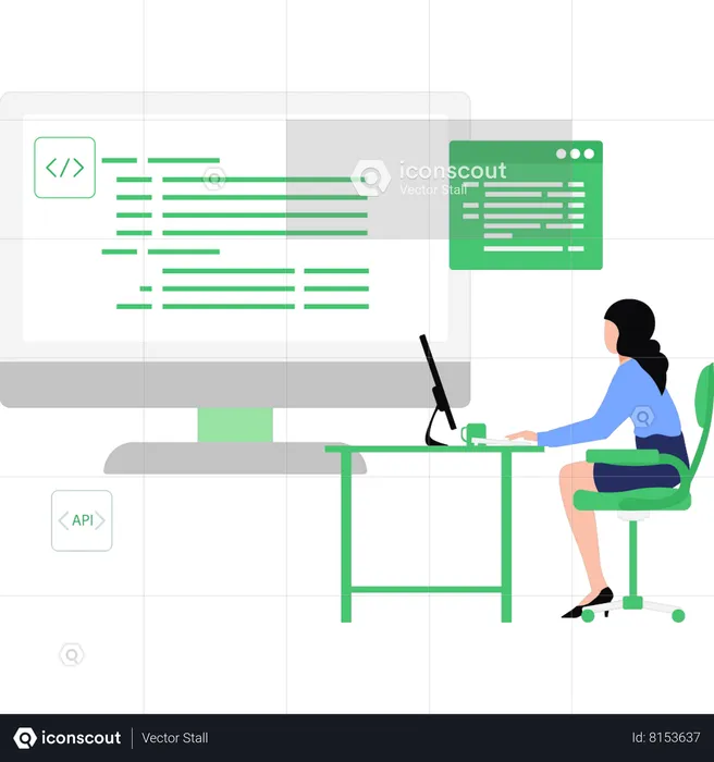 Codificação de jovem no monitor  Ilustração