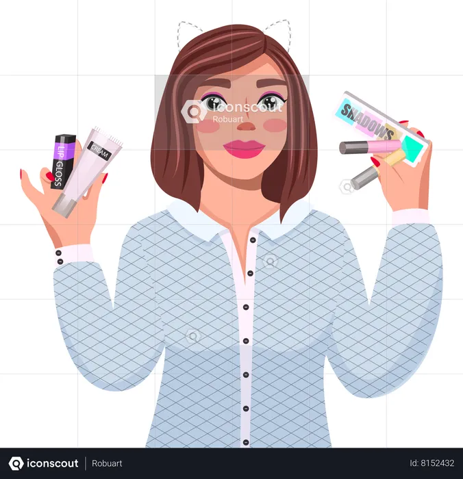 Jovem com produtos de beleza  Ilustração