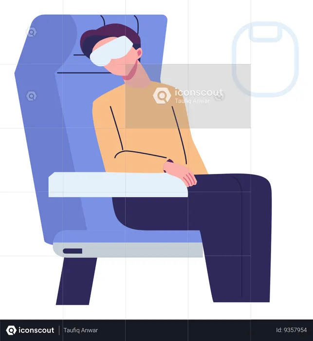 Jovem dormindo no avião  Ilustração