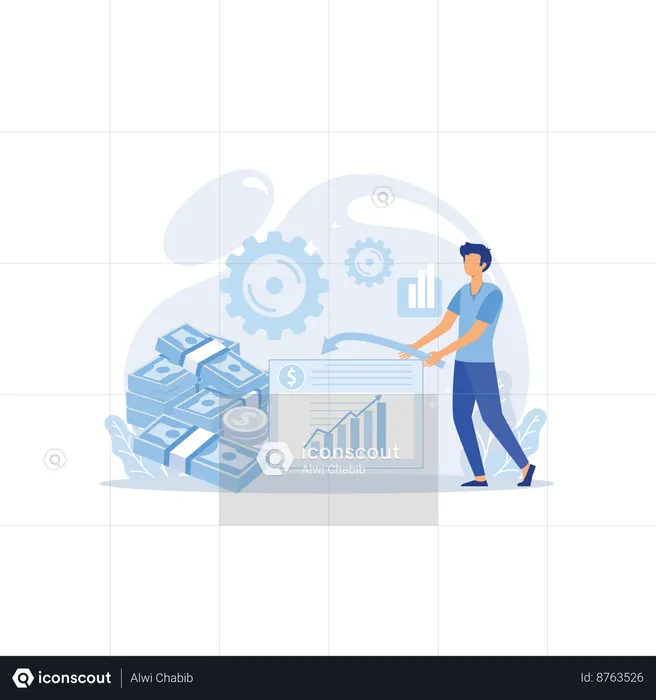 Jovem fazendo análise de investimentos  Ilustração