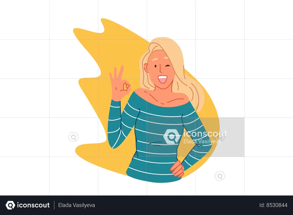 Mulher jovem feliz mostrando gesto ok  Ilustração