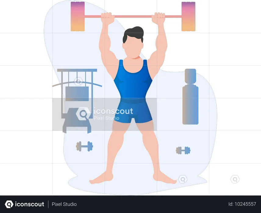 Garoto fazendo musculação  Ilustração