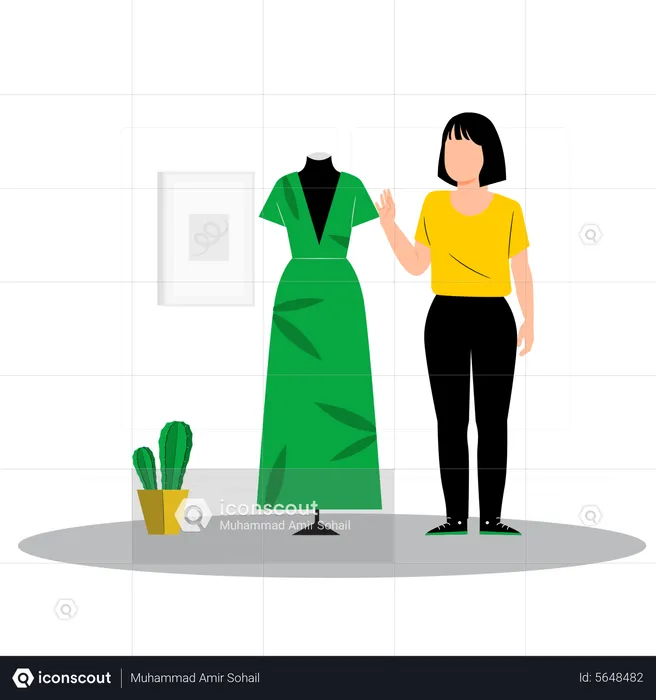 Jovem mostrando vestido  Ilustração