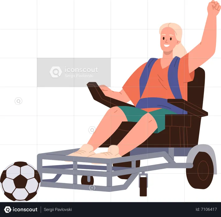 Jovem em cadeira de rodas jogando futebol  Ilustração