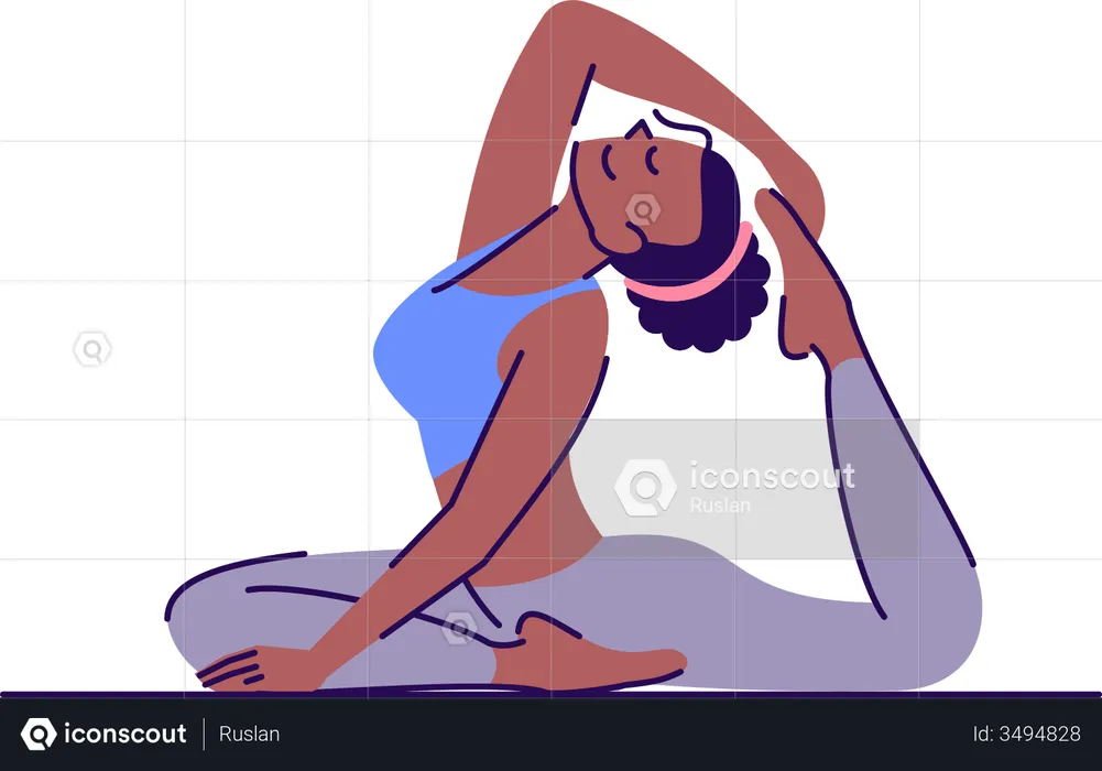 Jovem sentada em pose de pombo-rei de uma perna  Ilustração