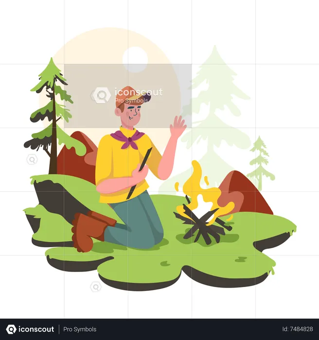 Jovem no Forest Camping  Ilustração