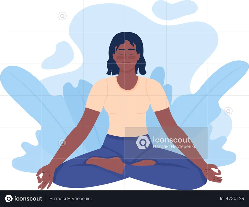 Jovem positiva meditando em pose de lótus  Ilustração