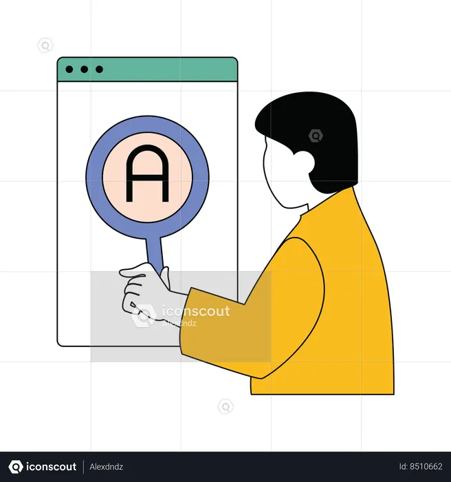 Jovem pesquisando on-line  Ilustração