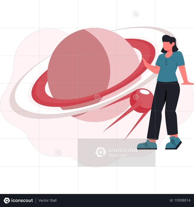 Jovem estuda galáxias através de telescópios  Ilustração