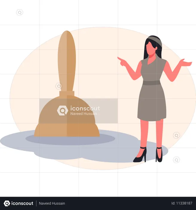 Jovem falando sobre aspirador de pó  Ilustração