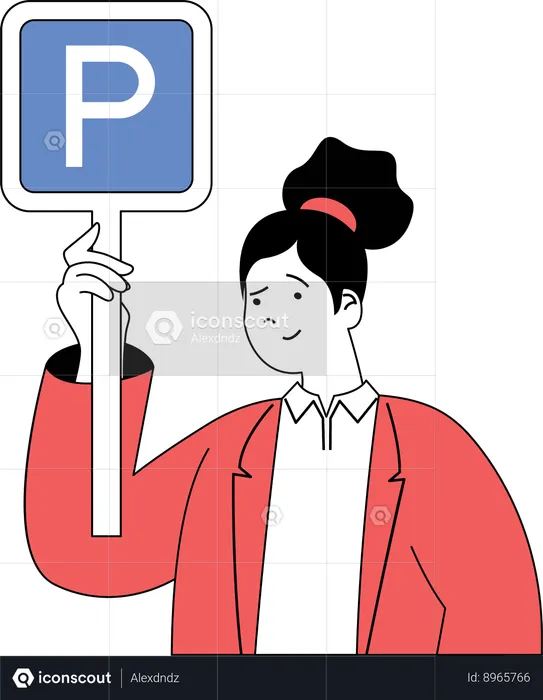 Jovem segurando uma placa de estacionamento  Ilustração