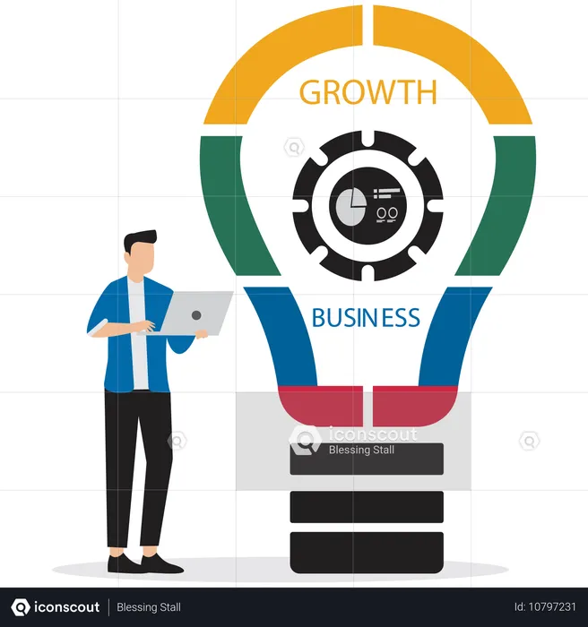 Jovem trabalhando em ideia de crescimento  Ilustração