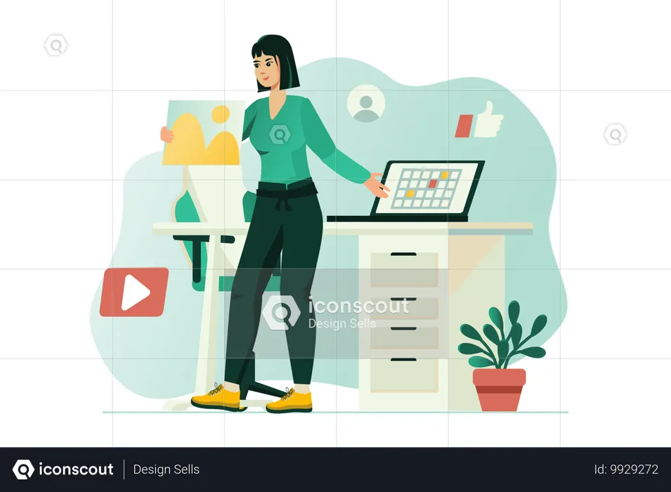 Jovem trabalhando na criação de conteúdo para clientes  Ilustração