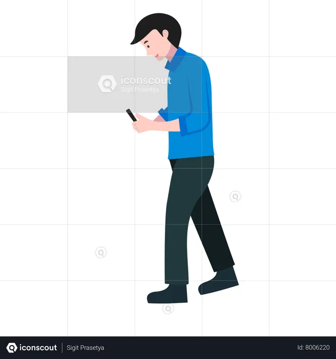 Jovem usando smartphone enquanto caminha  Ilustração
