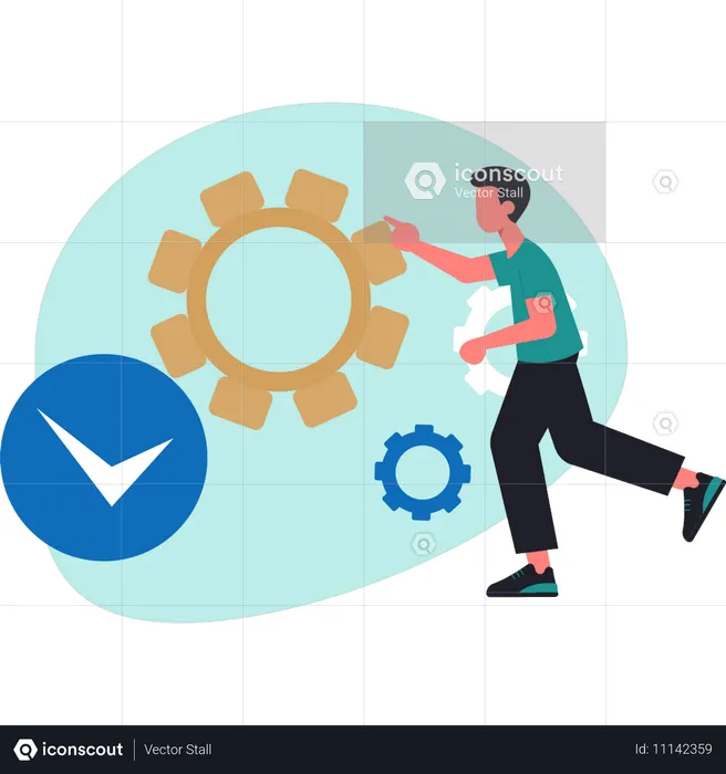 Jovem verificando a configuração  Ilustração