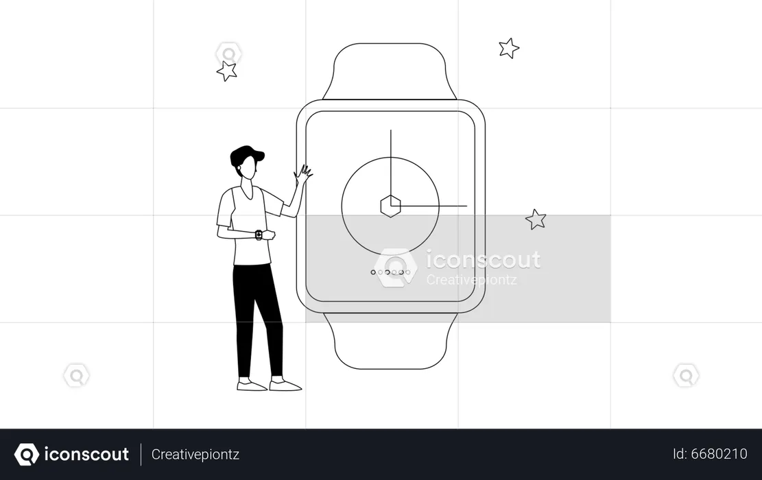 Hombre joven con reloj inteligente  Ilustración