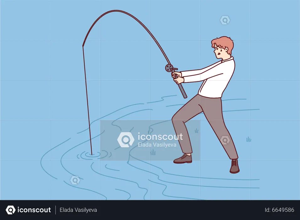 Joven con robo de pesca  Ilustración