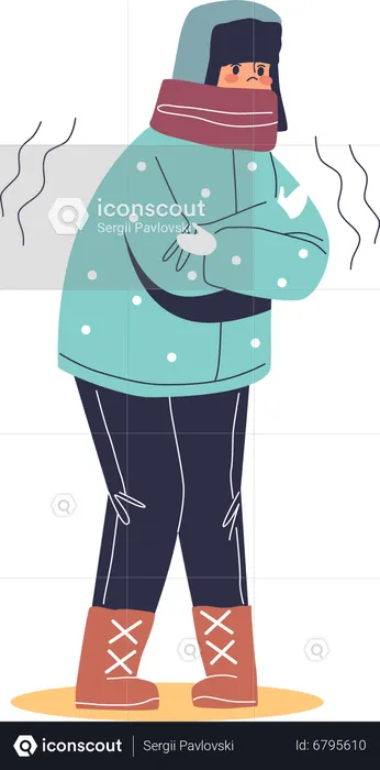 Un joven helado con ropa abrigada  Ilustración