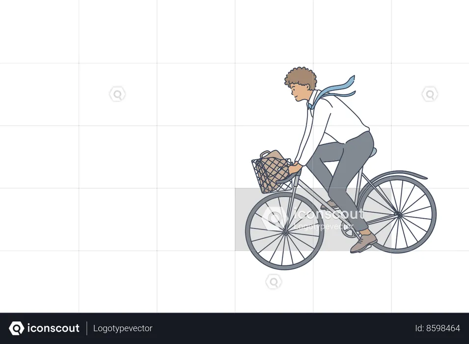 Joven empresario montando bicicleta  Ilustración