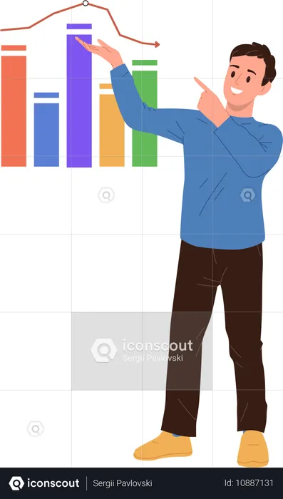 Un joven empresario utiliza una herramienta de comparación de evaluación comparativa para el desarrollo empresarial  Ilustración