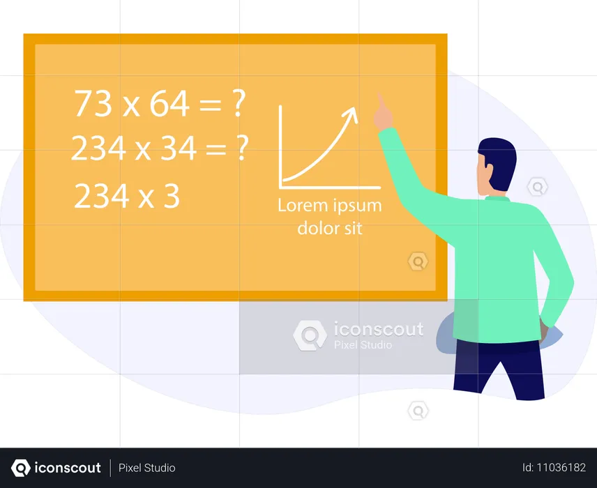 Joven enseñando en una clase de matemáticas  Ilustración