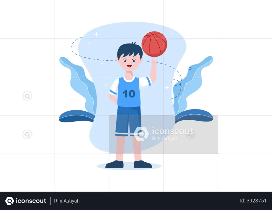 Feliz joven jugando baloncesto  Ilustración