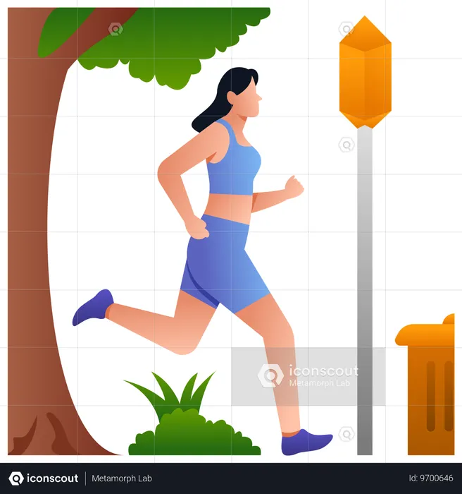 Chica joven fitness corriendo en la calle  Ilustración