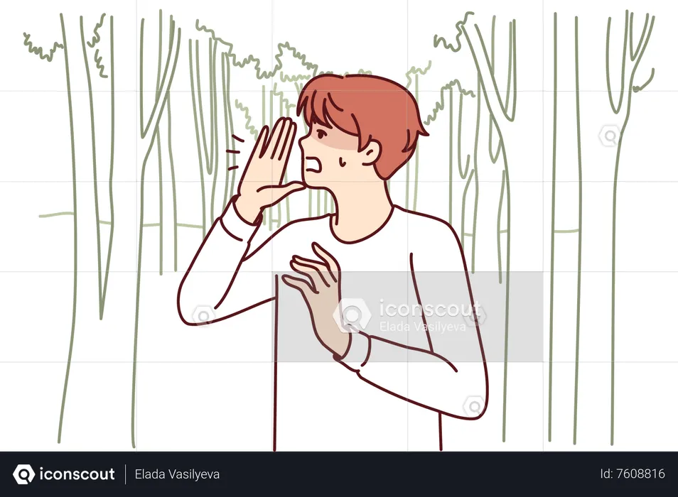 Joven gritando en el bosque  Ilustración