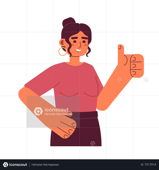 Mujer latina joven con el pulgar hacia arriba  Ilustración