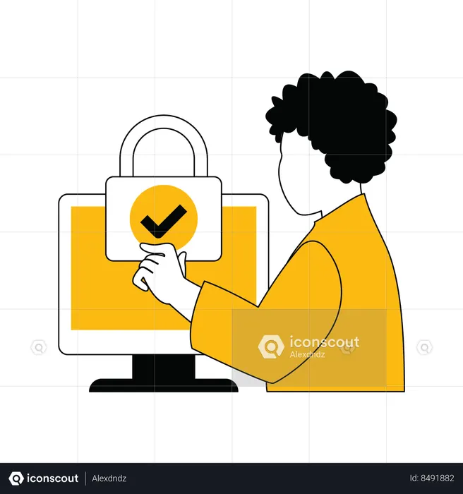 Joven profesional mostrando autenticación de usuario  Ilustración