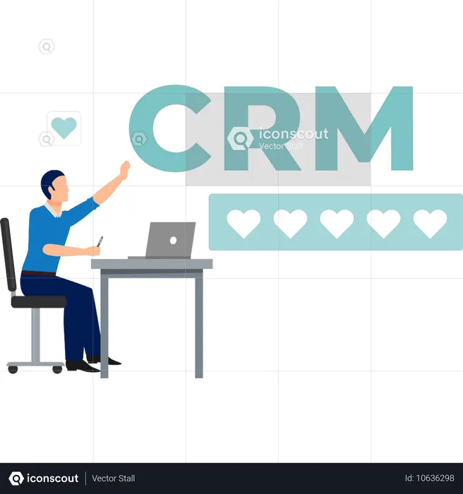 Joven revisando los comentarios de la gente sobre CRM  Ilustración