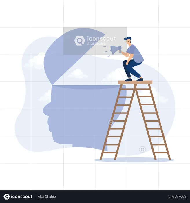 Joven sosteniendo megáfono y haciendo campaña de motivación  Ilustración