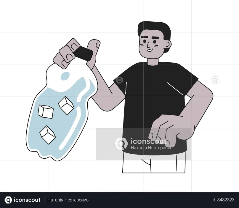 Joven sosteniendo una botella de agua  Ilustración