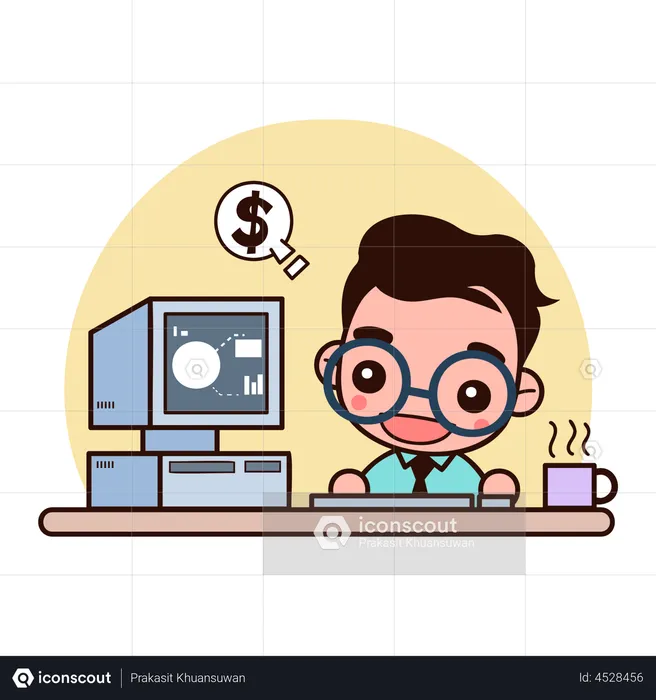 Joven trabajando en stock  Ilustración