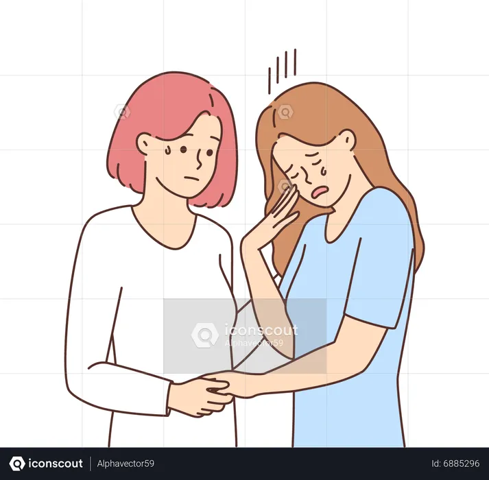 Niña ayudando a su amiga llorando  Ilustración